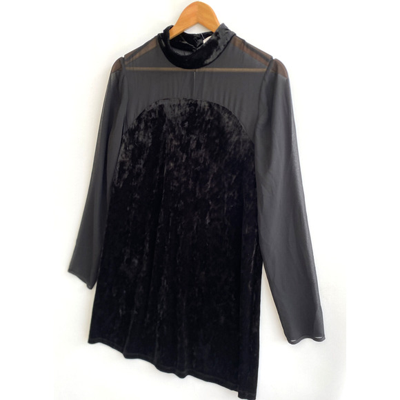 BCBGENERATION Black Velvet & Sheer Illusion Neckline Dress Keyhole Back Size M - Picture 3 of 6